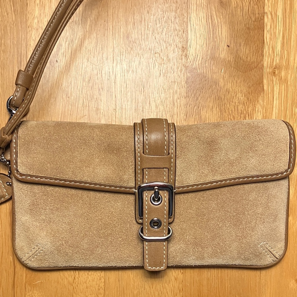 Coach Hampton Tan Suede Wristlet with Buckle 4754